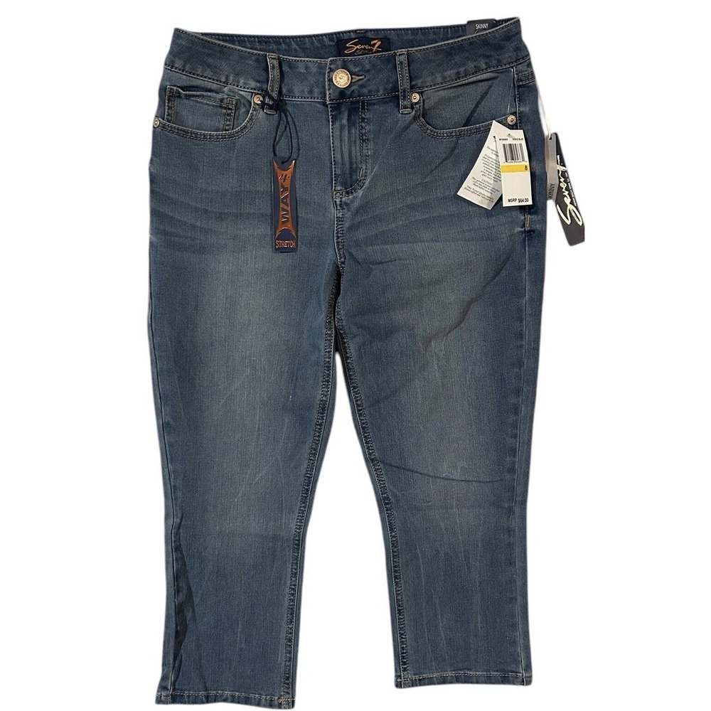 Seven7 Jeans Size 8 Womens Venus Blue Skinny 4-Way Stretch Denim Capri Pant NEW